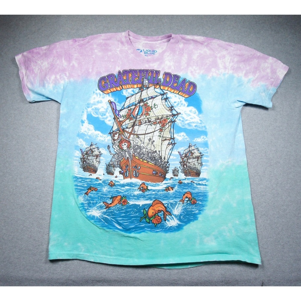 Grateful Dead Shirt Men XL Blue Purple Tie Dye Sailing Ship Liquid Blue Band Tee